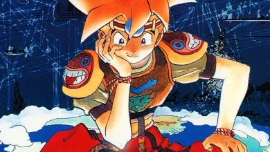 Terranigma character artwork showing its orange-haired protagonist in a red-and-gold outfit