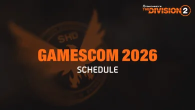 The Division 2 logo above the words Gamescom 2026 Schedule on a dark Division-themed background