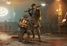 Two armed Division agents stand in a damaged interior beside a piano
