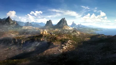 A wide fantasy landscape with a fortress, rugged mountains, and a coastline, accompanying discussion of The Elder Scrolls 6 setting theories.