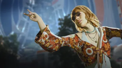 Contestant wearing a colorful floral outfit and sunglasses in THE FINALS