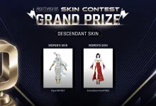 Official 2026 Skin Contest Grand Prize graphic showing the two winning Descendant skin designs