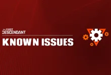 The First Descendant August Known Issues graphic with the game's logo and a gear icon