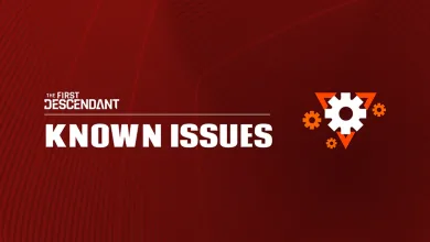 The First Descendant August Known Issues graphic with the game's logo and a gear icon