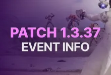 The First Descendant Patch 1.3.37 Event Info graphic showing a white-clad character and enemies in a purple-toned scene.