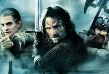 Three The Lord of the Rings characters shown together in a blue-toned scene
