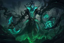 Thresh surrounded by green spectral energy in League of Legends artwork