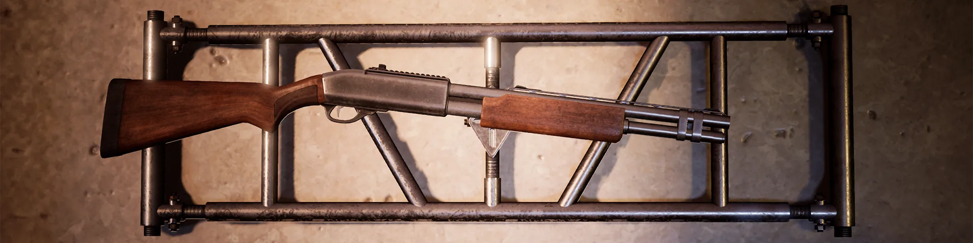 Tier 3 metal weapon rack displaying firearms