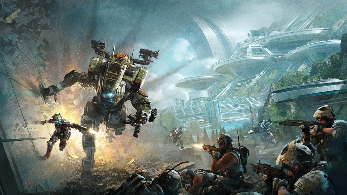 Titanfall 2 key art showing a pilot and Titan in combat