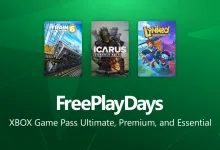 Xbox Free Play Days artwork featuring Train Sim World 6, Icarus: Console Edition, and Lynked: Banner of the Spark