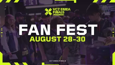 Promotional graphic for the VCT EMEA Fan Fest in Barcelona, advertising Aug. 28–30.