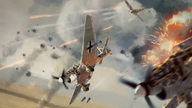 War Thunder aircraft engage in an aerial battle amid explosions and smoke
