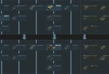Before-and-after comparison of a War Thunder ground vehicle research tree showing vehicle nodes and rearranged progression lines.