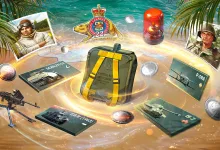 War Thunder Military Survival Kit surrounded by vehicle cards, weapons, decorations, and other rewards