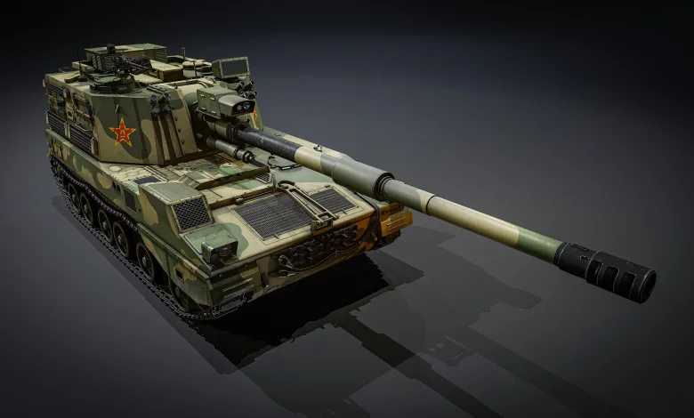 The Chinese PLZ45 self-propelled howitzer shown from above at an angle