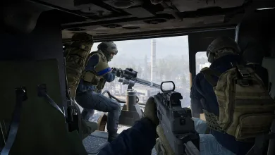 WARDOGS soldiers inside a military vehicle prepare to fire toward an industrial landscape while a rifle is visible in the foreground.