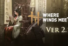 Where Winds Meet Version 2.1 artwork showing a woman reading in an ornate room beside the game's title and update label