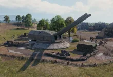 A fortified pillbox with a large gun stands in a World of Tanks Frontline battlefield.