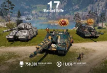 World of Tanks pre-battle screen showing three tanks lined up for a Standard Battle