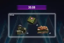 World of Tanks Twitch Drops graphic showing three rewards marked x5, an August 30 date, and a 150-minute viewing requirement.