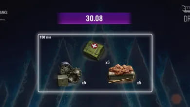 World of Tanks Twitch Drops graphic showing three rewards marked x5, an August 30 date, and a 150-minute viewing requirement.