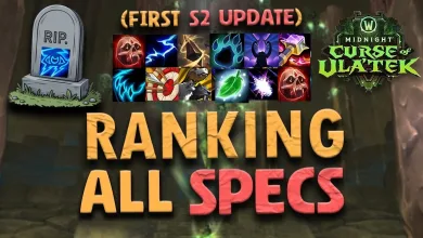 World of Warcraft Midnight Season 2 graphic showing class icons and the words “Ranking All Specs”