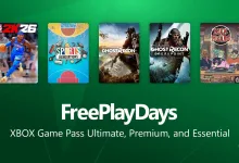 Xbox Free Play Days graphic showing NBA 2K26, Sports Renovations, Ghost Recon Wildlands, Ghost Recon Breakpoint, and Wax Heads
