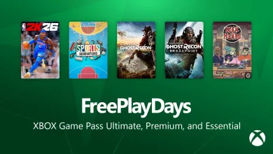 Xbox Free Play Days graphic showing NBA 2K26, Sports Renovations, Ghost Recon Wildlands, Ghost Recon Breakpoint, and Wax Heads