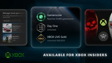 Xbox Insider feature graphic showing a profile badge panel, local save management screen, and Xbox branding