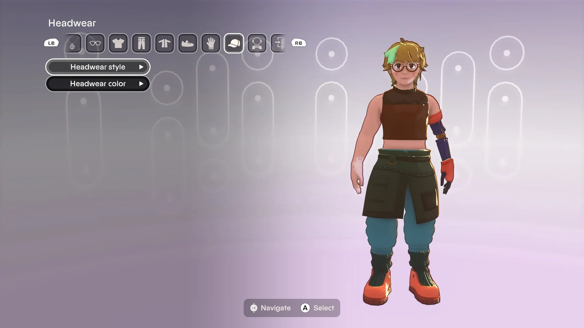 Young Suns character creator showing headwear options