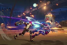 Fighters clash during a 2XKO battle in a nighttime arena.