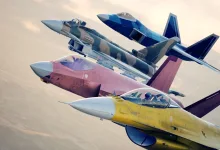 Four fighter jets fly in formation over a hazy landscape in Ace Combat 8: Wings of Theve.