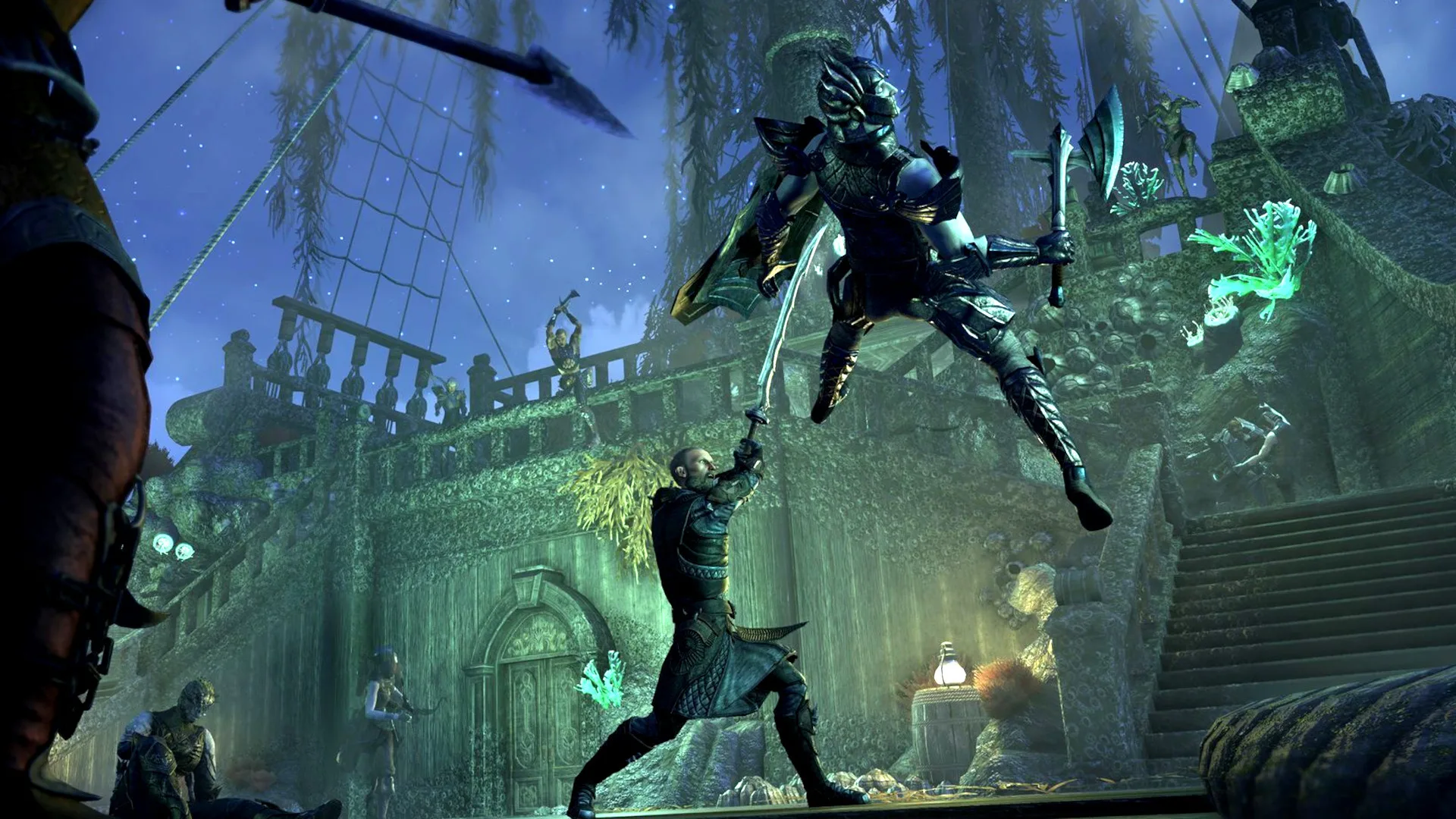 Adventurers fighting on the deck of a ship in The Elder Scrolls Online