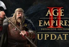 Viking warrior holding an axe beside the Age of Empires II: Definitive Edition Update graphic.