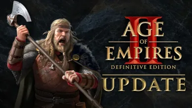 Viking warrior holding an axe beside the Age of Empires II: Definitive Edition Update graphic.