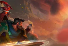 Albion Online characters stand in a fiery landscape associated with the Dragonfire update.