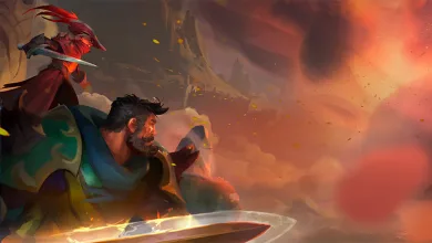 Albion Online characters stand in a fiery landscape associated with the Dragonfire update.