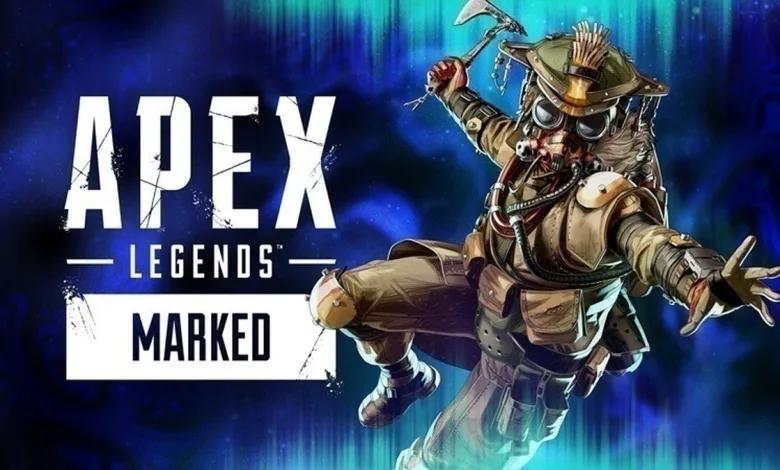 Apex Legends Marked artwork showing a masked character in midair against a blue background