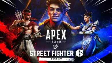 Apex Legends and Street Fighter 6 crossover artwork showing Ryu, Chun-Li, and an Apex Legends character
