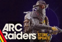 A masked ARC Raiders character holds a rifle in official Store Update artwork.