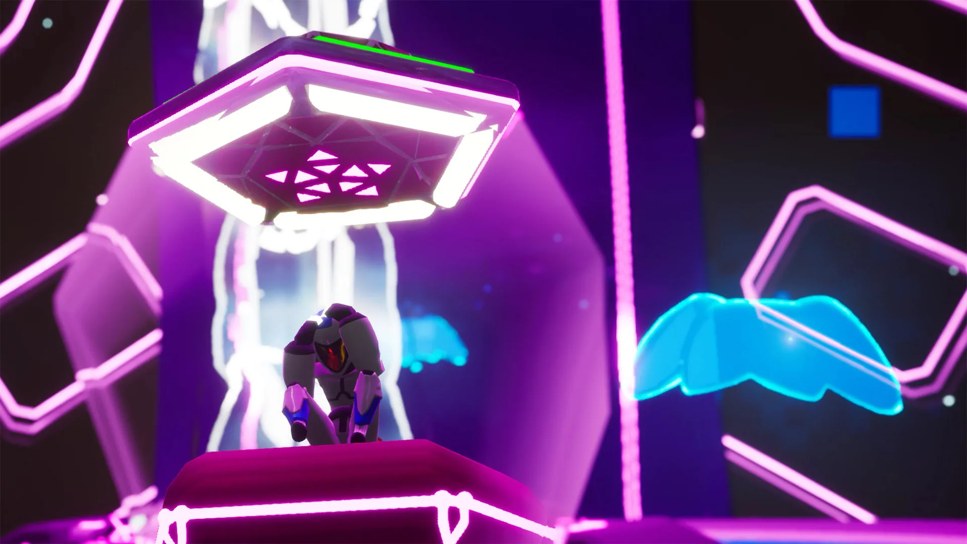 Astroneer character inside a purple EXO Archive scene