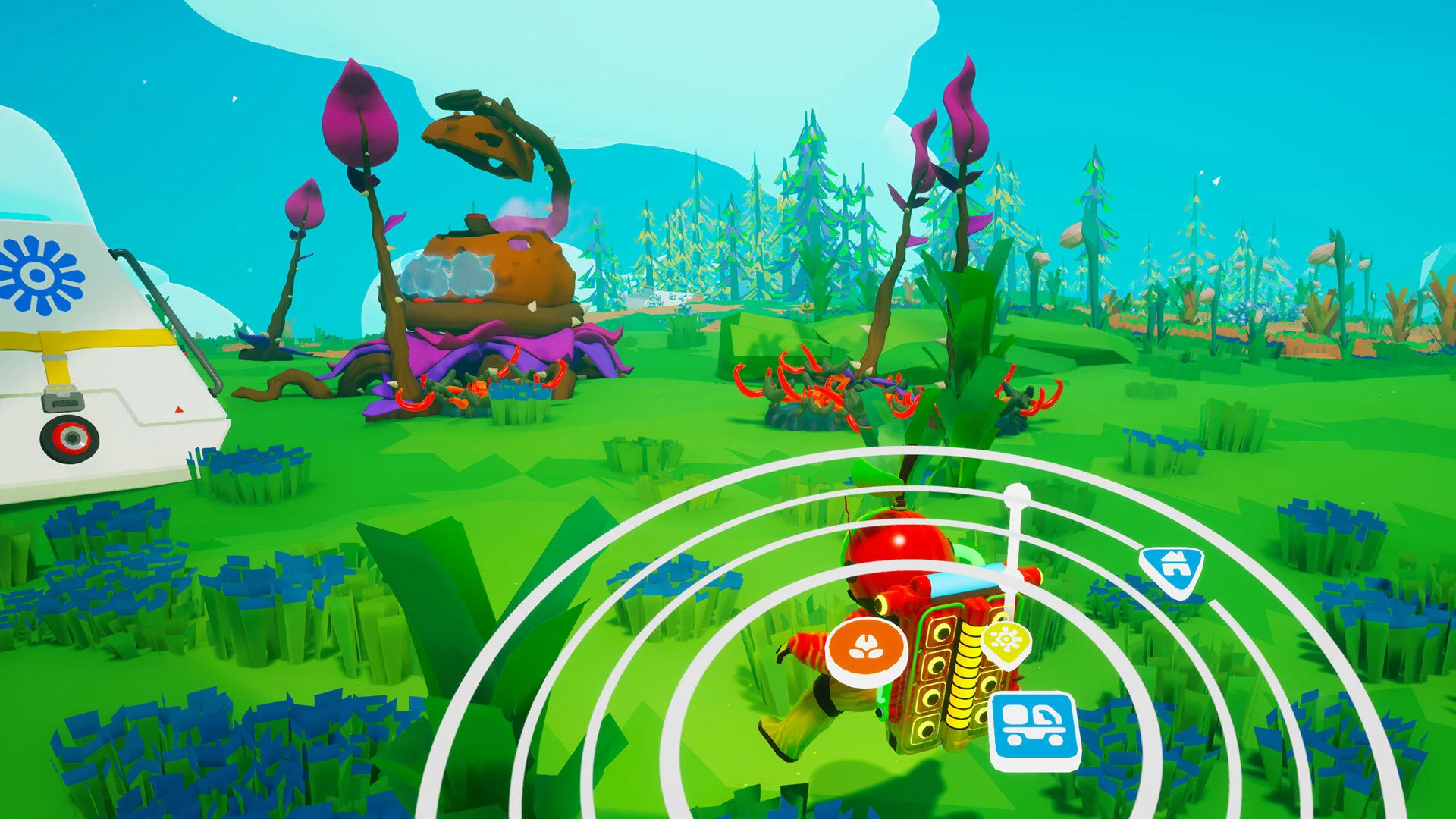 Astroneer compass showing an event plant marker near hostile flora