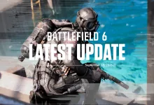 Battlefield 6 soldier standing in front of a blue waterside setting in a graphic for the September 18, 2026 latest update.