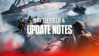 Battlefield 6 Update Notes graphic for version 1.4.3.5 over a scene of soldiers and vehicles in combat