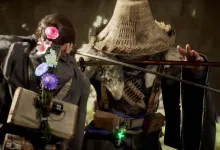A warrior with a straw hat faces another warrior in a Beast of Reincarnation cutscene.