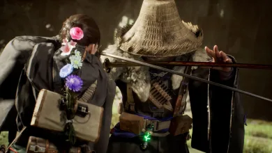 A warrior with a straw hat faces another warrior in a Beast of Reincarnation cutscene.