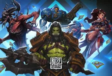 BlizzCon artwork featuring a central orc warrior surrounded by other fantasy game characters