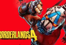 A Borderlands 4 character reaches toward the viewer against a bright red background with the game logo at lower left