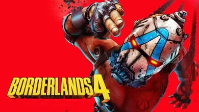 A Borderlands 4 character reaches toward the viewer against a bright red background with the game logo at lower left