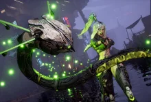 Loveless stands beside her large Wyrm construct in a green-lit Borderlands 4 combat scene.
